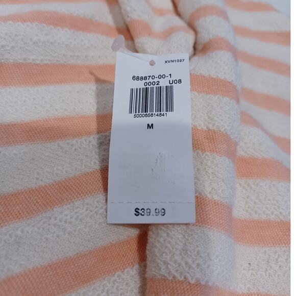 Old Navy Loose Striped Cali-Fleece Terry Tunic Sweatshirt coral and cream Size M - Picture 3 of 5